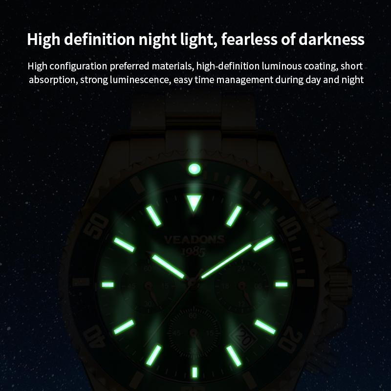 AIMANA Luxury Men’s Gold Chronograph Watch, Stainless Steel Quartz Wristwatch with Luminous Hands, Multi-Function Dial and Date Display, Water-Resistant Sports Watch, Ideal Gift for Him