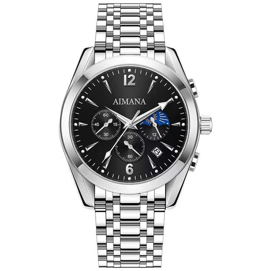 AIMANA Men’s Luxury Chronograph Watch – Crafted from Premium Alloy Steel, Featuring a Luminous Dial, Three Sub-Dials, Date Display & Control Buttons. Available in Two Elegant Colors