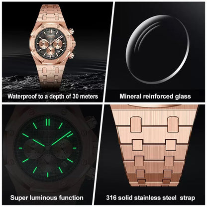 AIMANA Men’s Chronograph Watch – Square Premium Steel Case, Luminous Dial, Water & Scratch Resistant, with 3 Sub-Dials and Precision Control Buttons.