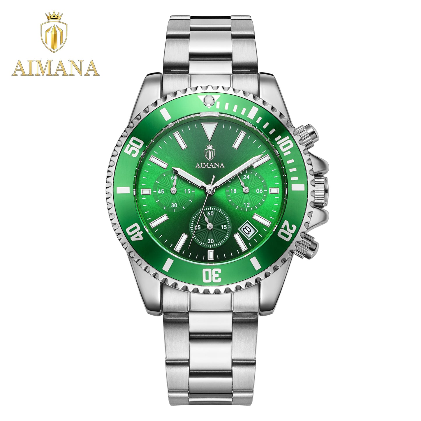 AIMANA Luxury Men’s Gold Chronograph Watch, Stainless Steel Quartz Wristwatch with Luminous Hands, Multi-Function Dial and Date Display, Water-Resistant Sports Watch, Ideal Gift for Him
