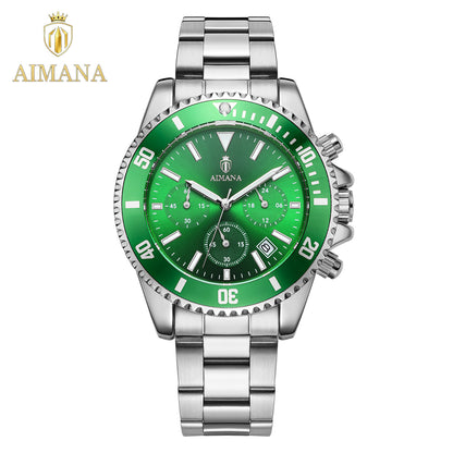 AIMANA Luxury Men’s Gold Chronograph Watch, Stainless Steel Quartz Wristwatch with Luminous Hands, Multi-Function Dial and Date Display, Water-Resistant Sports Watch, Ideal Gift for Him