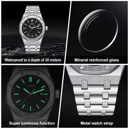 AIMANA Men’s Luxury Quartz Watch – Square Premium Steel Case with Luminous Dial, Water & Scratch Resistant, Featuring Date Display. A Stylish and Versatile Timepiece – Includes a Free Elegant Women’s Watch.