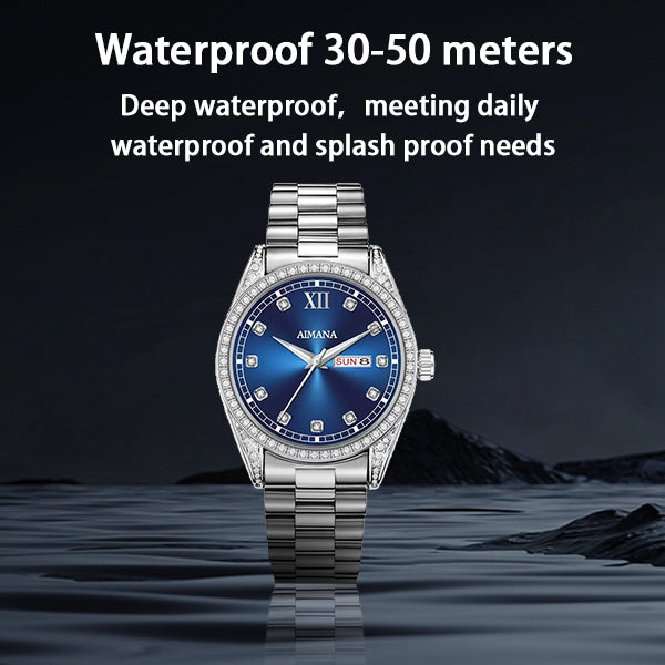 AIMANA Men’s Business Fashion Quartz Watch – Featuring a Full-Diamond Round Dial, Available in Three Colors, with Luminous Display, Water Resistance, and Date Function. A Trendy, Versatile, and Exquisite Timepiece.