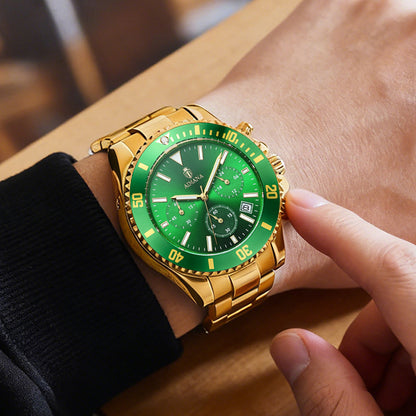 AIMANA Luxury Men’s Gold Chronograph Watch, Stainless Steel Quartz Wristwatch with Luminous Hands, Multi-Function Dial and Date Display, Water-Resistant Sports Watch, Ideal Gift for Him