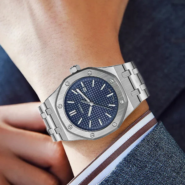 AIMANA Men’s Luxury Quartz Watch – Square Premium Steel Case with Luminous Dial, Water & Scratch Resistant, Featuring Date Display. A Stylish and Versatile Timepiece – Includes a Free Elegant Women’s Watch.
