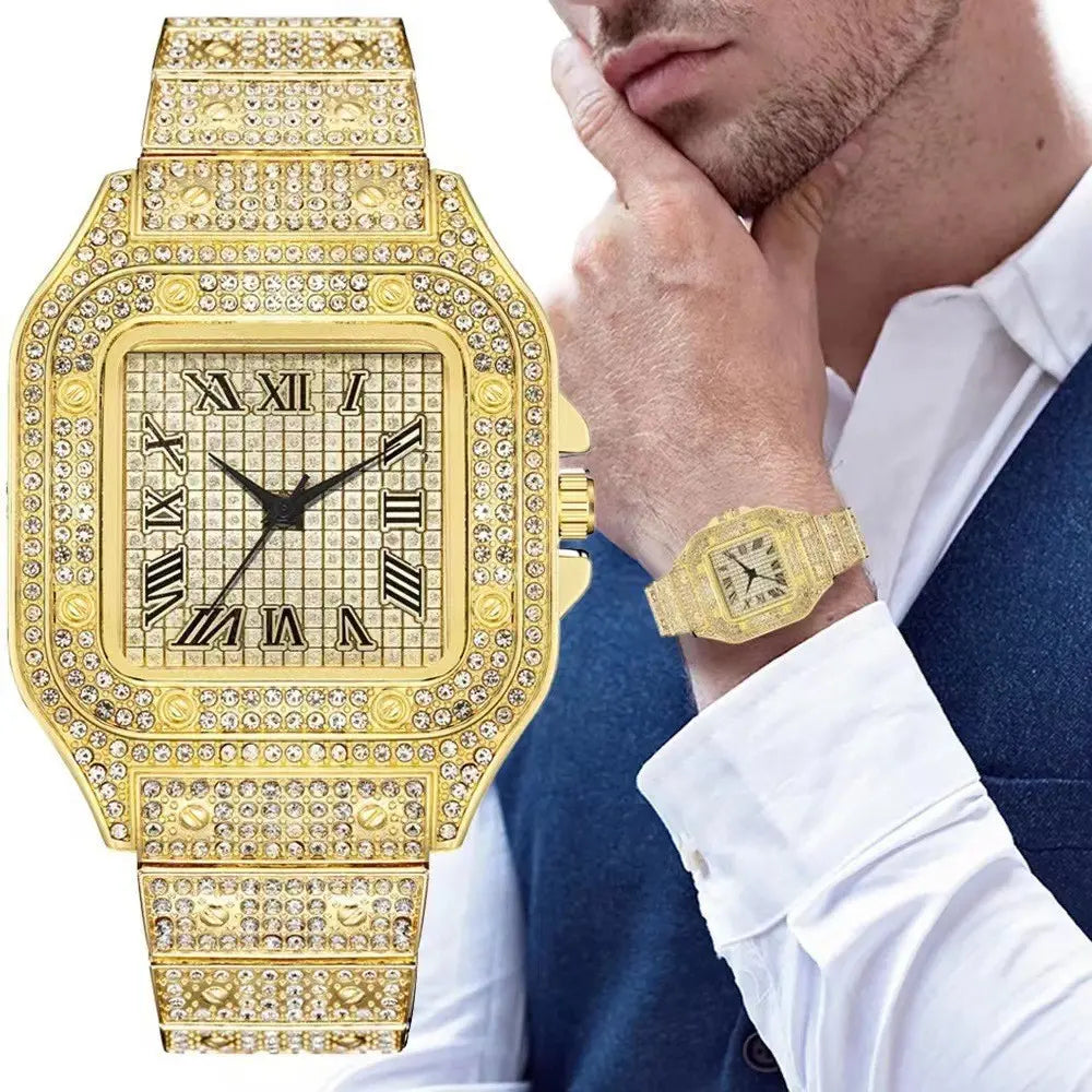 AIMANA Stylish Full-Diamond Square Watch – Sparkling crystal design, Roman numeral dial